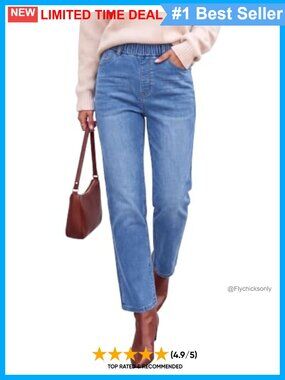 Straight Leg Pull On High Waisted Cropped Stretchy Denim Jeans